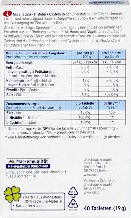 Zink + Histidine + Cysteïne Depot, tabletten 40 stuks, 19 g