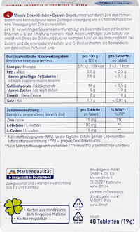 Zink + Histidine + Cysteïne Depot, tabletten 40 stuks, 19 g