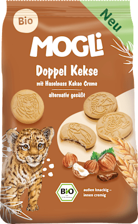 MOGLi Kinderkekse Doppel Kekse mit Haselnuss Kakao Creme ab 3 Jahren, 95 g