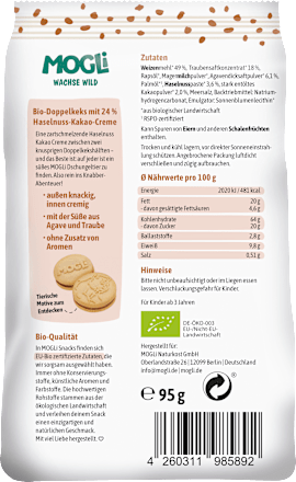 Kinderkekse Doppel Kekse mit Haselnuss Kakao Creme ab 3 Jahren, 95 g