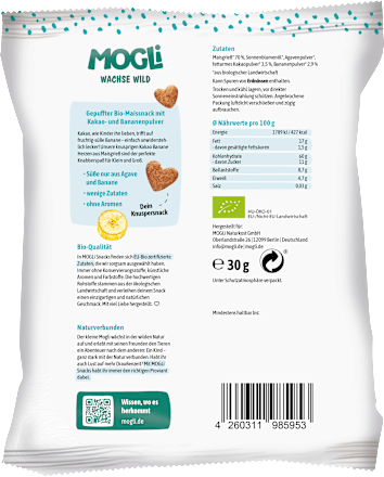 Kindersnack Kakao Banane Herzen ab 3 Jahren, 30 g