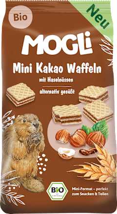 Kindersnack Mini Kakao Waffeln mit Haselnüssen, 75 g