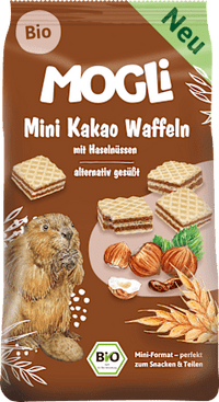Kindersnack Mini Kakao Waffeln mit Haselnüssen, 75 g