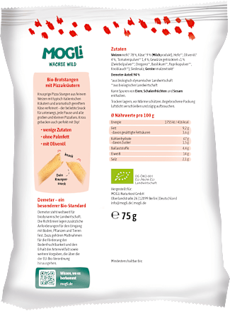 Kindersnack Pizza Stangen mit Käse und Olivenöl, ab 3 Jahren, 75 g