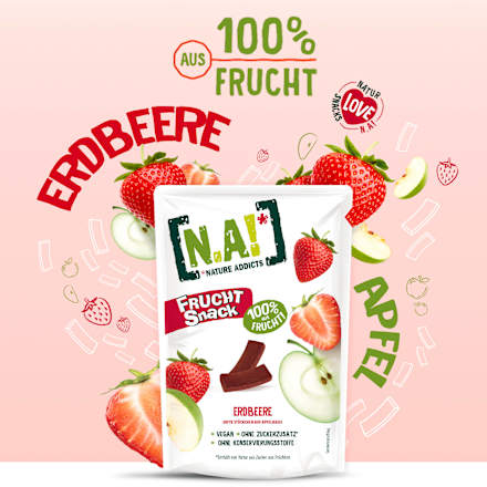 Trockenfrüchte, Fruchtsnack Erdbeere, Softe Stückchen auf Apfelbasis, 35 g