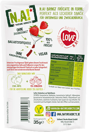 Trockenfrüchte, Fruchtsnack Erdbeere, Softe Stückchen auf Apfelbasis, 35 g