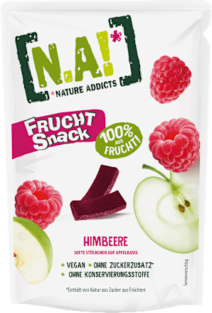Trockenfrüchte, Fruchtsnack Himbeere, Softe Stückchen auf Apfelbasis, 35 g