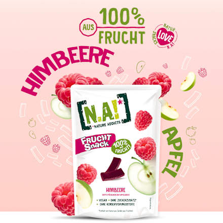 Trockenfrüchte, Fruchtsnack Himbeere, Softe Stückchen auf Apfelbasis, 35 g