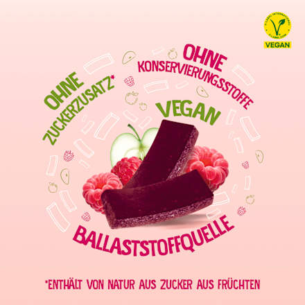 Trockenfrüchte, Fruchtsnack Himbeere, Softe Stückchen auf Apfelbasis, 35 g