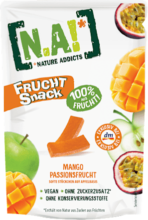Trockenfrüchte, Fruchtsnack Mango Passionsfrucht, Softe Stückchen auf Apfelbasis, 35 g