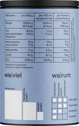 Proteinpulver Hanf, Macadamia & Mandel, ungesüßt, vegan, 300 g