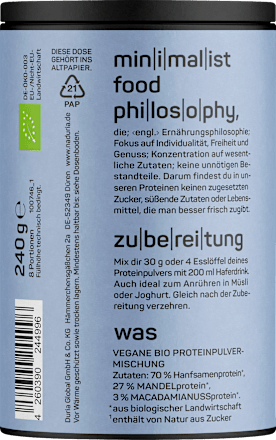 Proteinpulver Hanf, Mandel & Macadamia, ungesüßt, vegan, 240 g