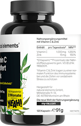 Vitamin C gepuffert + Zink Kapseln 120 St, 91 g