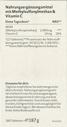 MSM mit Vitamin C Tabletten 180 St, 187 g Nature Love