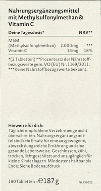 MSM mit Vitamin C Tabletten 180 St, 187 g
