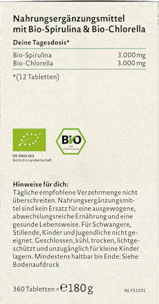 Spirulina &amp; Chlorella tabletten 360 stuks, 180 g