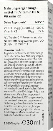 Vitamin D3 1000 I.E. + K2 Tropfen, 30 ml