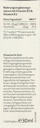 Vitamine D3 1000 IE + K2 druppels, 30 ml