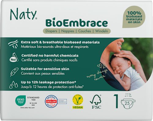 BioEmbrace luiers maat 1 (2-5 kg), 25 stuks