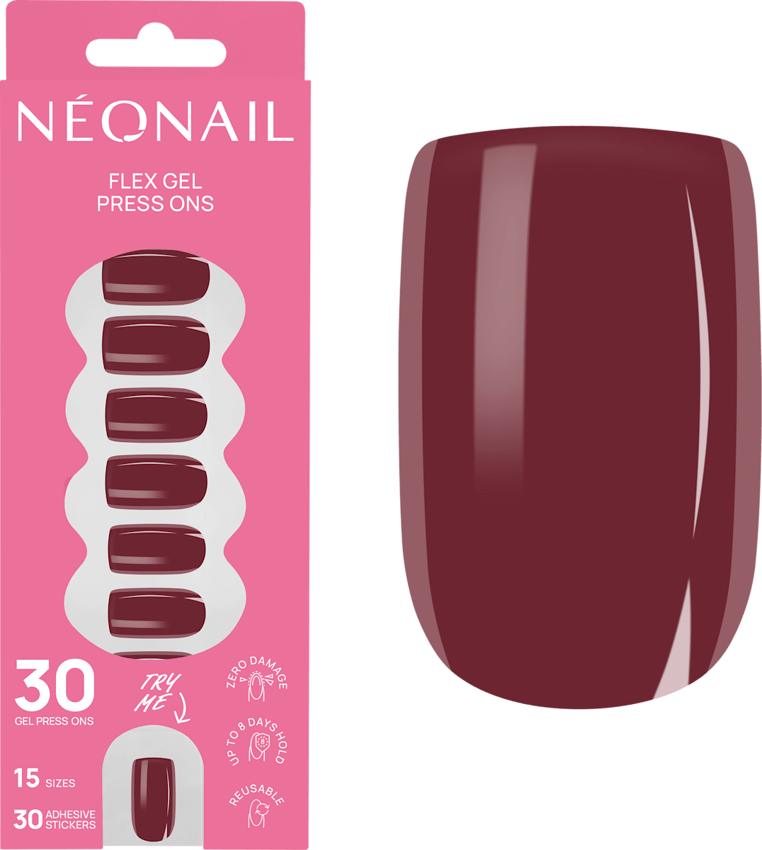 NÉONAIL Press Ons Merlot Short Square, 30 St