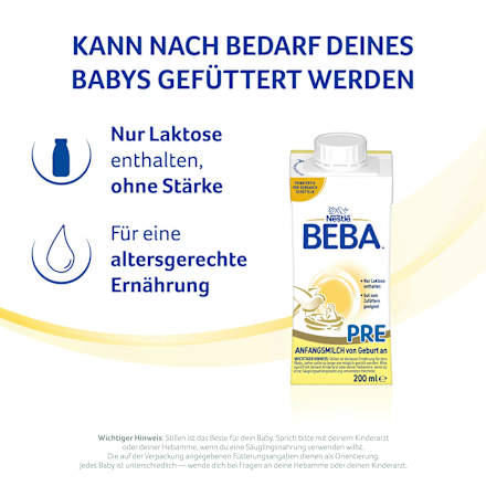 Anfangsmilch Pre trinkfertig von Geburt an, 200 ml