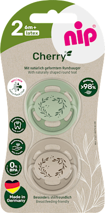 Schnuller Cherry grün/braun, Gr. 2, ab 6 Monate, 2 St