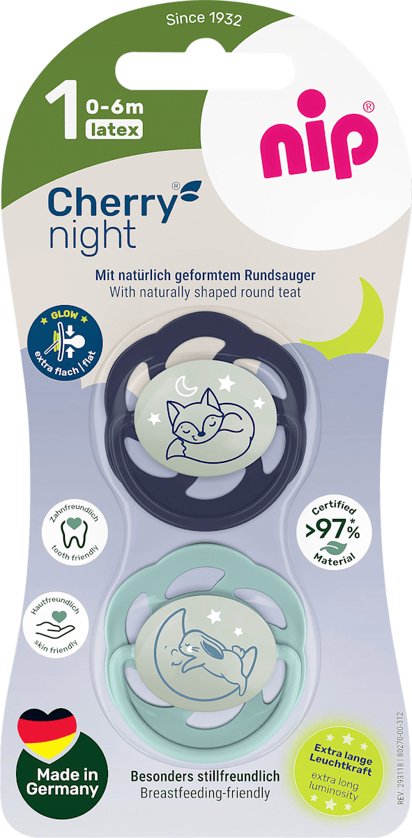 Nip Schnuller Cherry night blau/mint Gr. 1,  0-6 Monate, 2 St