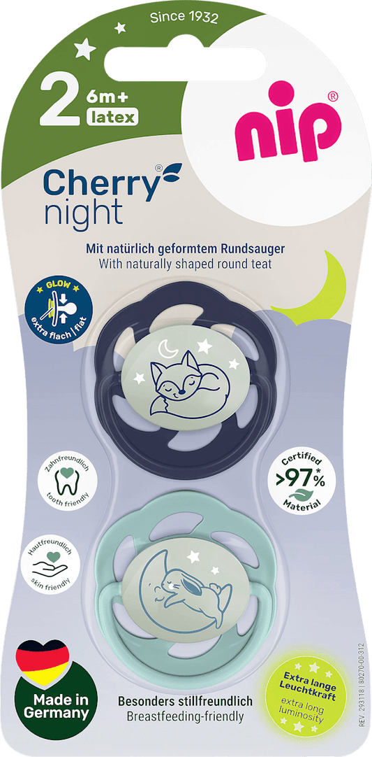 Nip Schnuller Cherry night blau/mint Gr. 2,  6-18 Monate, 2 St