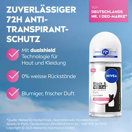 Antitranspirant Deo Roll-on Black & White Invisible Clear, 50 ml