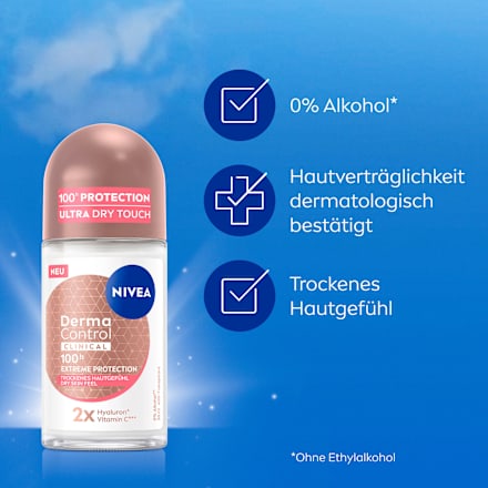 Antitranspirant Deo Roll-on Derma Control Clinical Trockenes Hautgefühl, 50 ml