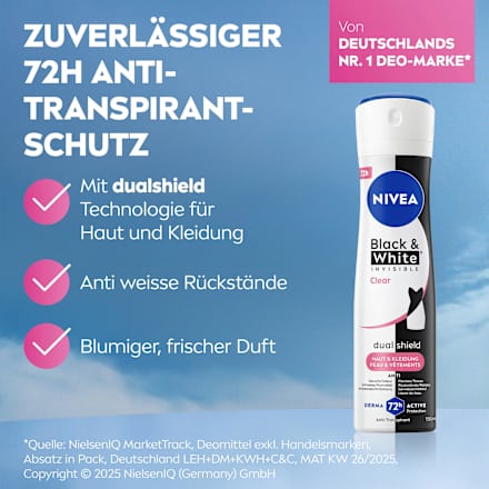 Antitranspirant Deospray Black & White Invisible Clear, 150 ml