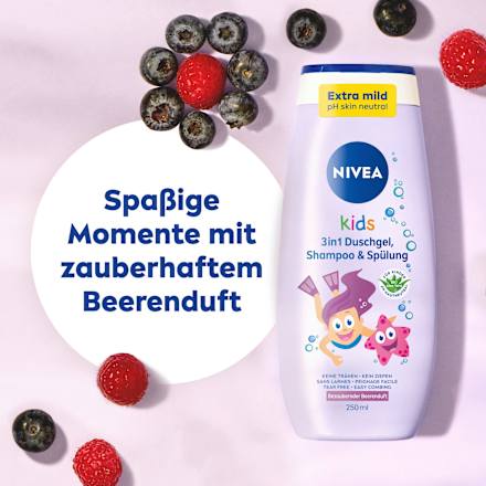 Gel douche & Shampooing & Après-shampooing 3 en 1 pour enfants, parfum aux baies, 250 ml