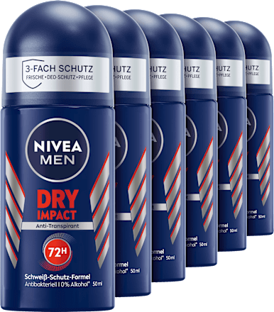 Antitranspirant Deodorant Roll-on Dry Impact, Voordeelverpakking (6 x 50 ml), 300 ml
