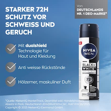 Antitranspirant Deospray Black & White Invisible Original, 150 ml