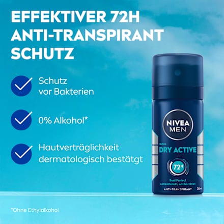 Antitranspirant Deospray Dry Active, Reisegröße, 35 ml