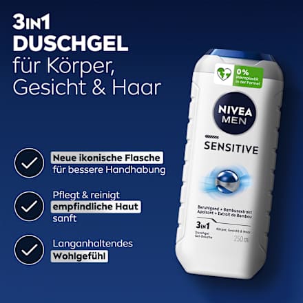 Duschgel Sensitive 3in1, 250 ml NIVEA MEN