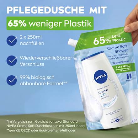 Pflegedusche Creme Soft & Almond Oil Nachfüllpack, 500 ml