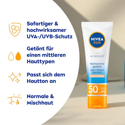Sonnenfluid Gesicht mattierend & hell getönt LSF 50, 50 ml NIVEA SUN