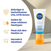 Sonnenfluid Gesicht mattierend & hell getönt LSF 50, 50 ml NIVEA SUN