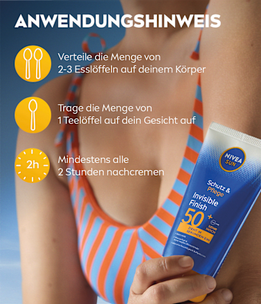 Sonnenmilch invisible finish, Schutz & Pflege, LSF 50+, 150 ml