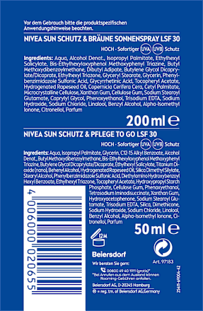 Sonnenspray Schutz & Bräune LSF 30 + gratis Mini Schutz & Pflege LSF 30, 200 ml NIVEA SUN
