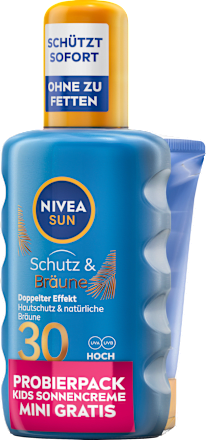 Sonnenspray Schutz & Bräune LSF 30 + Sonnenmilch Kids LSF 50 Reisegröße, 1 St NIVEA SUN