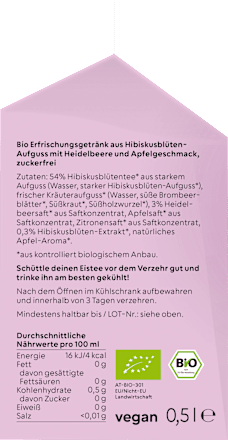 Eistee, Hibiskusblüte & Heidelbeere, 500 ml