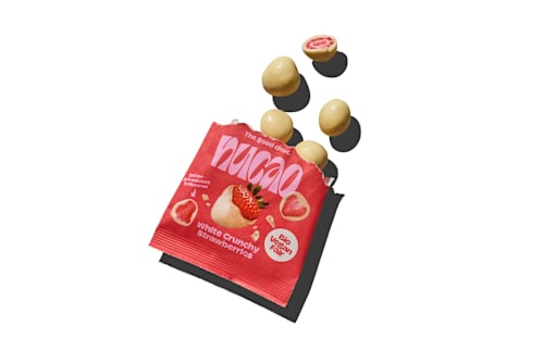 Gedroogd fruit, Witte knapperige aardbeien, Chocolade-aardbeien, 50 g