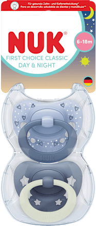 Schnuller First Choice Classic Day & Night, blau, 6-18 Monate, 2 St