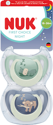 Schnuller First Choice Night Silikon, grün/blau, 18-36 Monate, 2 St