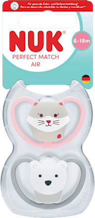 Schnuller Prefect Match Air Silikon, rosa/grau, 6-18 Monate, 2 St