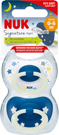 Schnuller Signature Night, Silikon, blau, 0-6 Monate, 2 St NUK