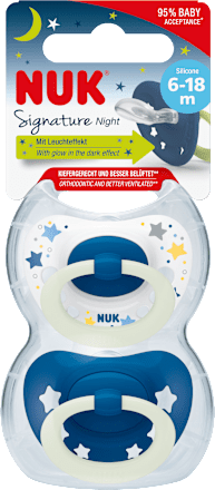 Schnuller Signature Night Silikon, blau, 6-18 Monate, 2 St NUK