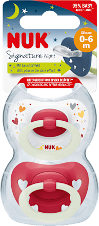 Schnuller Signature Night Silikon, rot, 0-6 Monate, 2 St NUK
